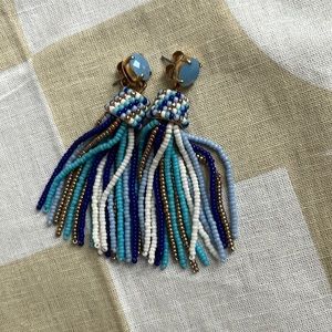 Blue Stone + bead tassel J. Crew post earrings